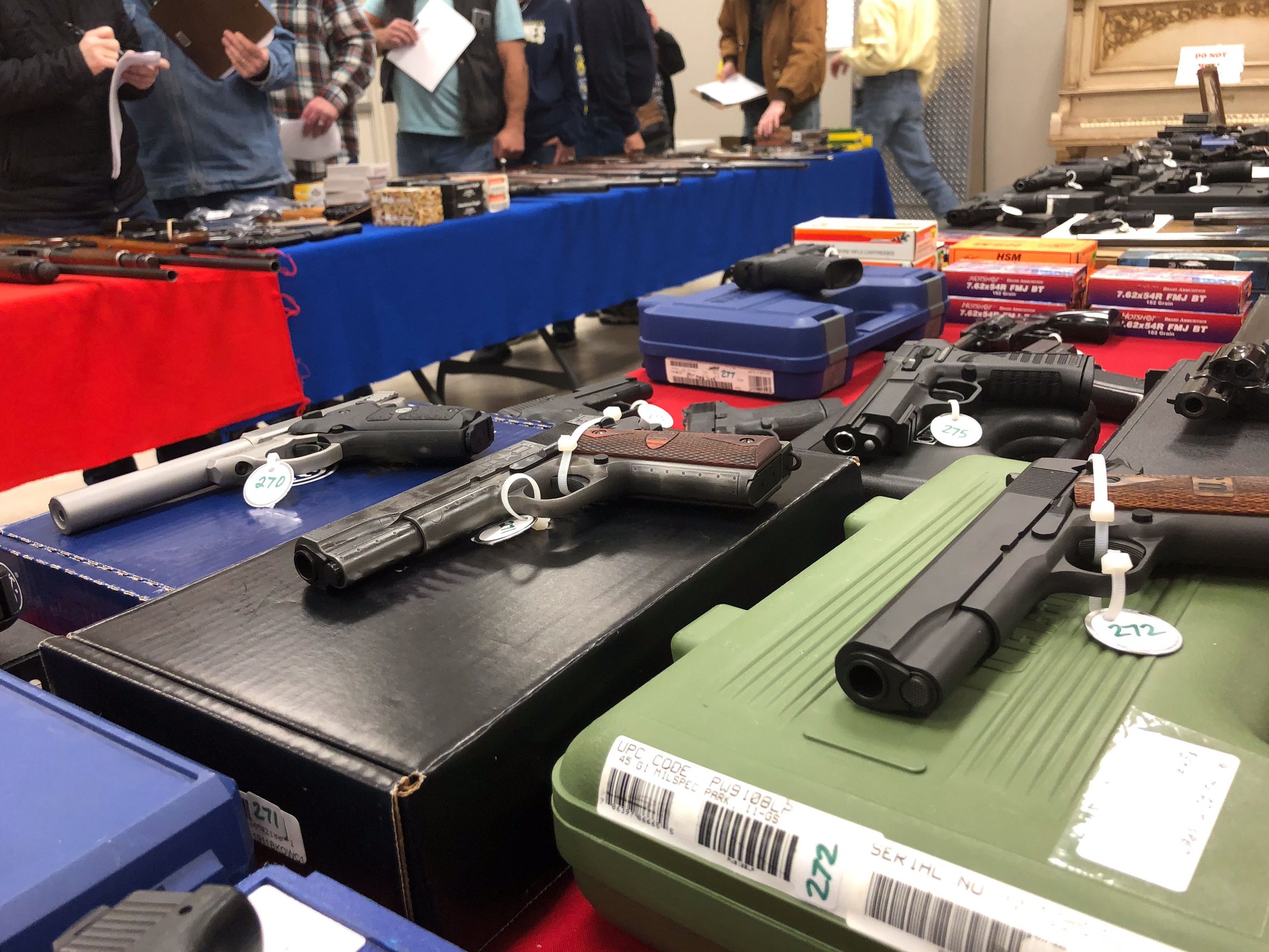 Handguns for sale at an auction in Oklahoma